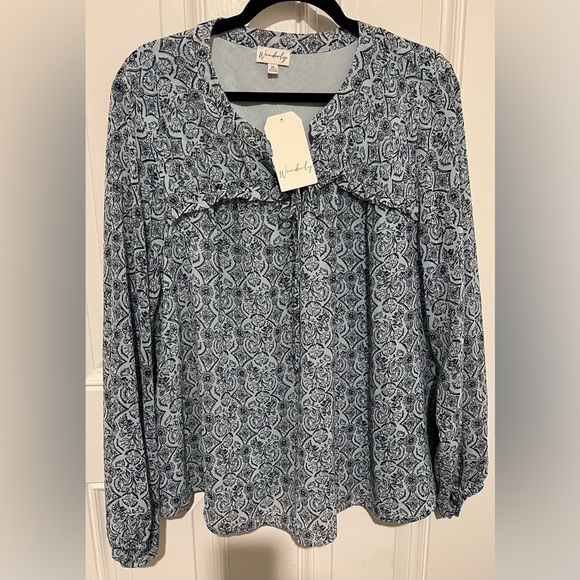 Wonderly Tops - New! Wonderly Blue & Black Floral Damask Blouse Peasant Boho size 3X NWT!